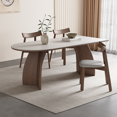 奥古斯特玛奇朵半圆岩板餐桌意式极简家用2025新款长方形实木餐桌 - 图2