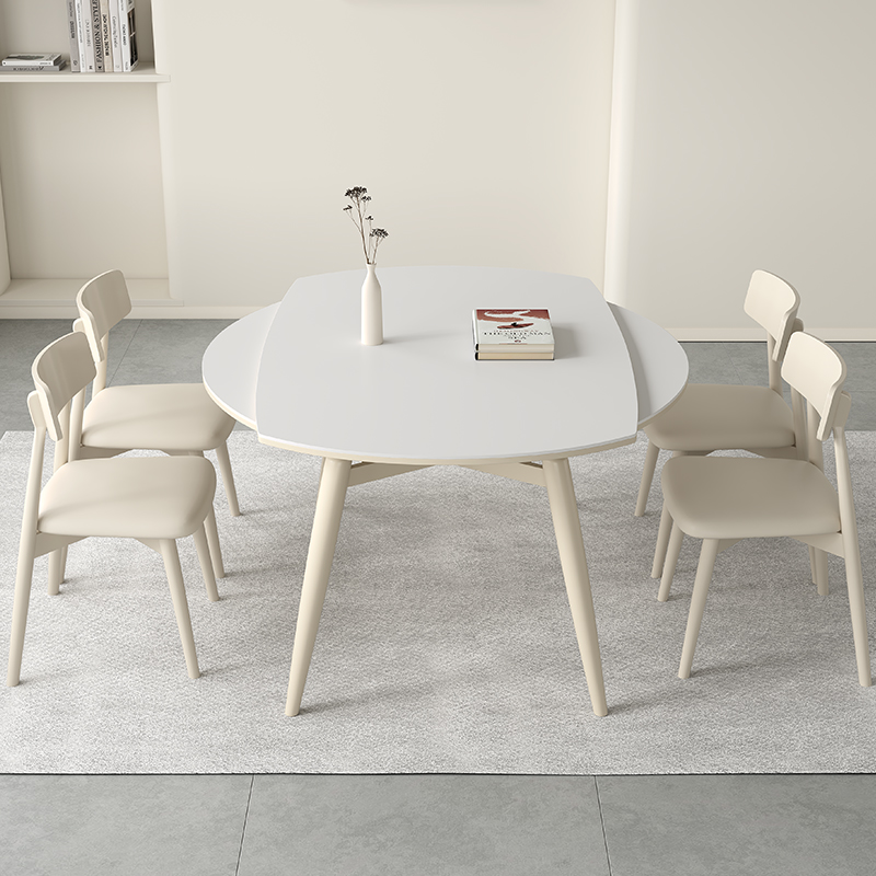 奶油风原木伸缩岩板餐桌多功能折叠方圆两用变形圆桌北欧现代饭桌 - 图0