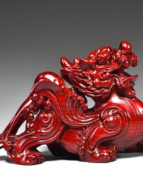红色木雕摆件貔貅摆件一对实木家居电视柜装饰工艺品开业乔迁送礼