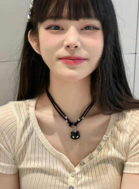 黑色火爆熊叠戴锁骨链choker女甜酷辣妹风日常百搭秋冬项链学生党