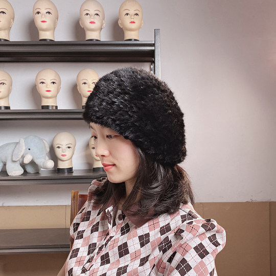 Mink fur hat fur bud hat women's warm and versatile haining fur hat double-sided thickened beret