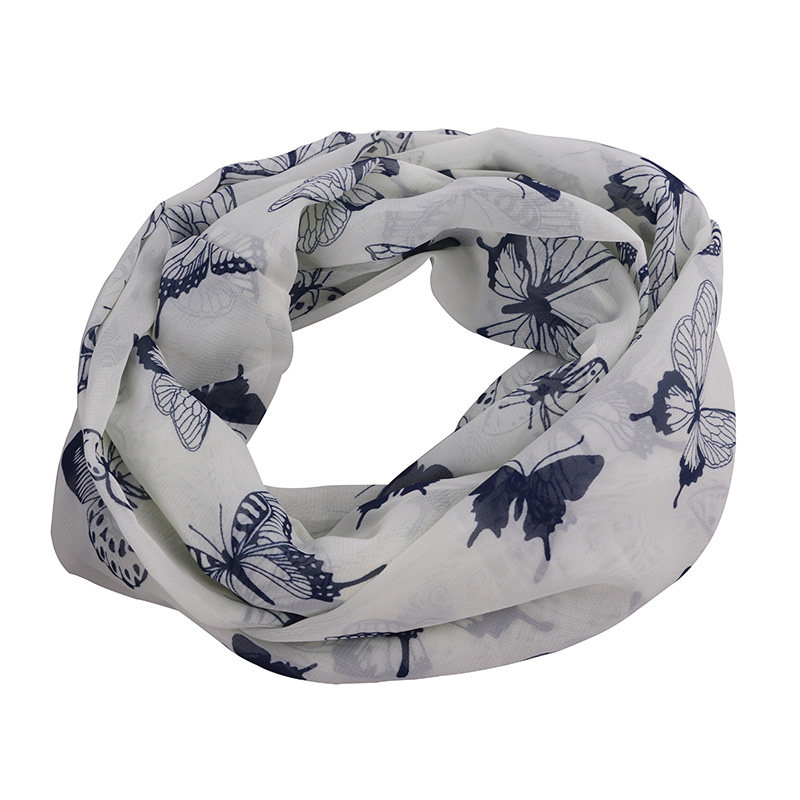 新款时尚复古风女渐变围巾雪纺中国风中年装饰蝴蝶印花围脖两圈,淘宝优惠券,粉丝福利购,淘宝优惠卷