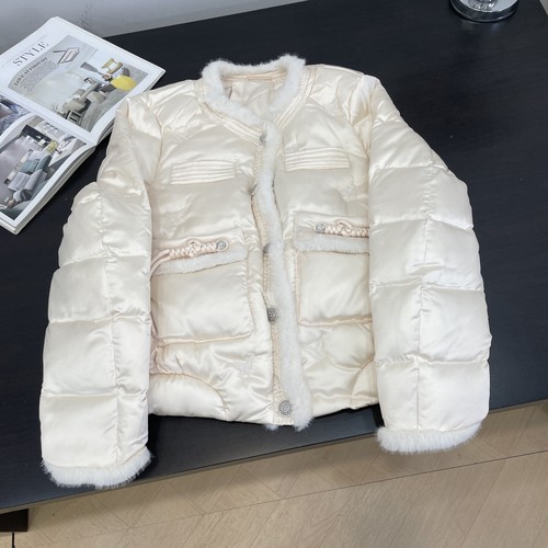 羽绒 新中式国风春季新款毛毛拼接设计宽松时尚外套女 A#24 - 图2