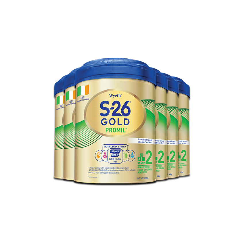 S-26海外旗舰店【】惠氏S-26金装HMO婴幼儿宝宝奶粉2段900g*6 有1段3段2