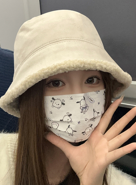 2026新款毛绒渔夫帽女秋冬大头围羊羔毛前长后短水桶帽素颜遮脸