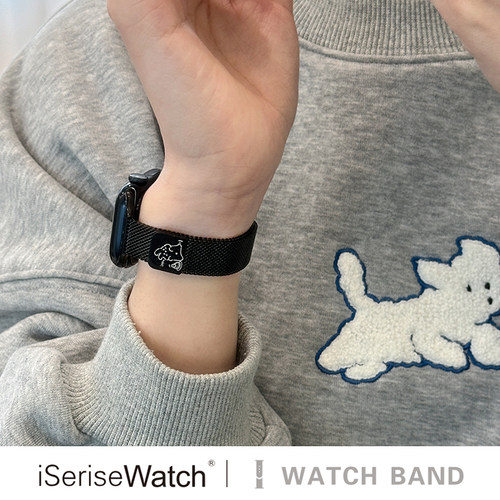 iserisewatch适用于applewatchs11表带iwatch10金属磁吸苹果手表米兰尼斯高级星光色透气可爱兔子小狗夏运动 - 图3