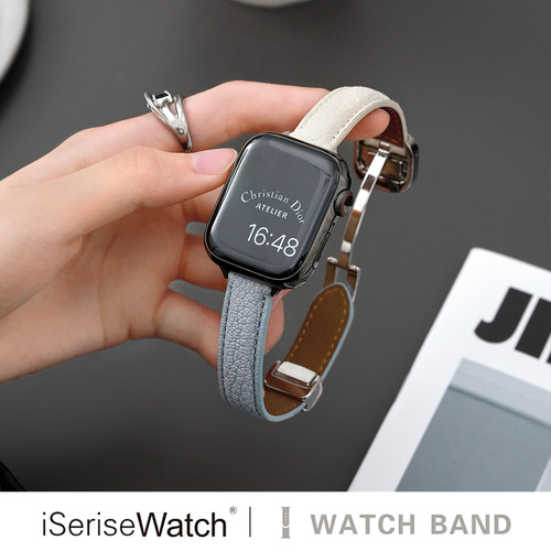 iserisewatch适用applewatch11表带苹果手表s10小羊皮星星磁吸扣iwatchs9夏日透气SE41mm女款ultra高级感s6/7 - 图1