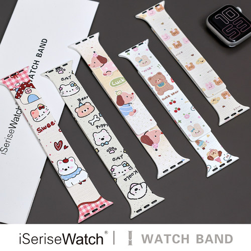 iserisewatch适用apple watch11表带苹果手表s10卡通皮纹磁吸硅胶iwatchs9夏日透气SE 41mm女款ultra可爱s6/7 - 图3