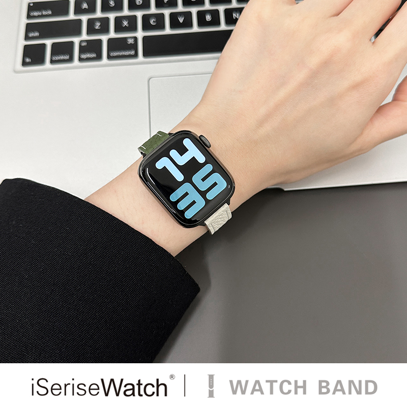 iserisewatch适用applewatch10代8表带皮质iwatchs9磁吸表带苹果手表se女生ultra拼色45mm小众夏天绿高级真皮 - 图1