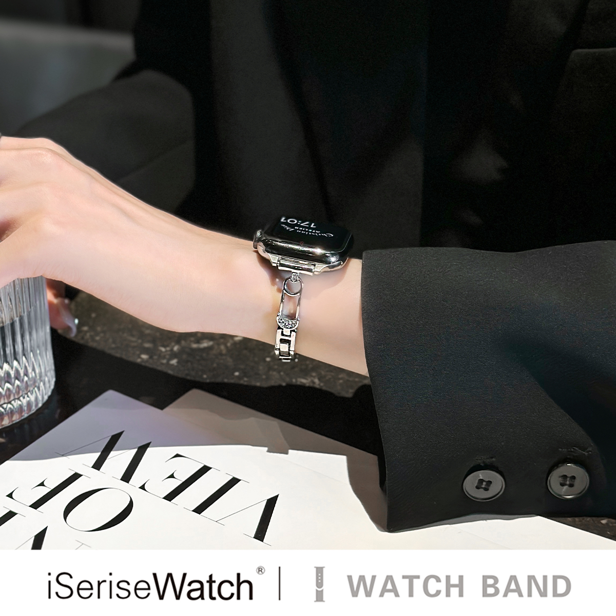 iserisewatch适用iWatchs10表带苹果手表s11金属applewatch9新款夏透气SE别针镶钻链式女高级41mm小众Ultra3 - 图1