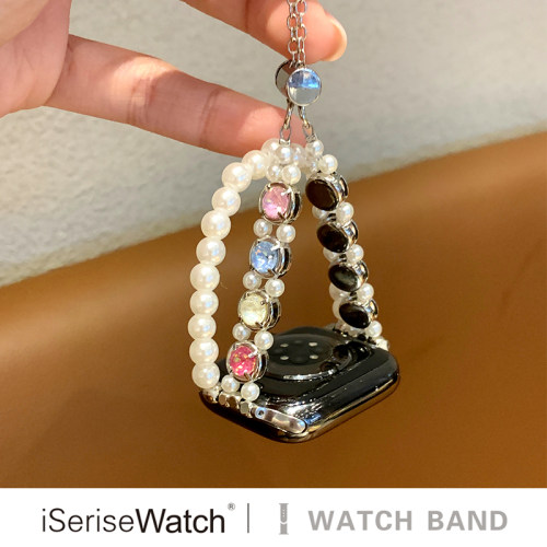 iserisewatch适用苹果11代手表iWatchs10表带ApplewatchS8夏天女SE多巴胺闪钻表链ultra贝母珠41mm高级创意6 - 图2