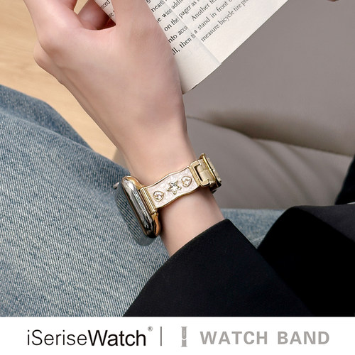 iserisewatch适用applewatch11表带苹果手表s10金属女款iwatchs9鳄鱼纹皮质SE夏季新款41mm高级ultra镶钻s6/7 - 图1