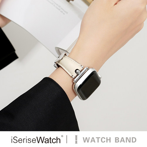 iserisewatch适用于iwatch11高级感 苹果手表s10 applewatch s9表带新款s8/6/ultra3夏真皮小众女款创意腕带 - 图1