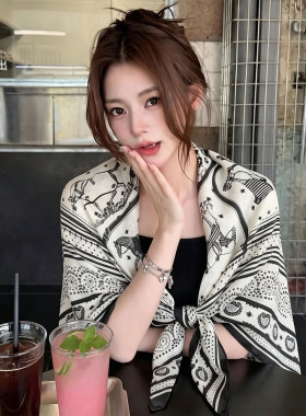 老钱风马鞍腰果花百搭丝巾披肩女