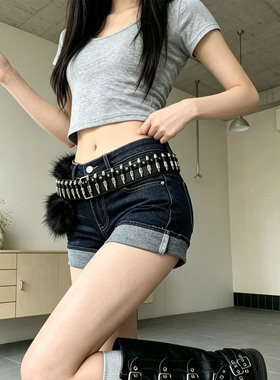 新款甜酷辣妹朋克子弹头毛绒腰带