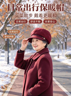 中老年女士秋冬加绒保暖八角帽