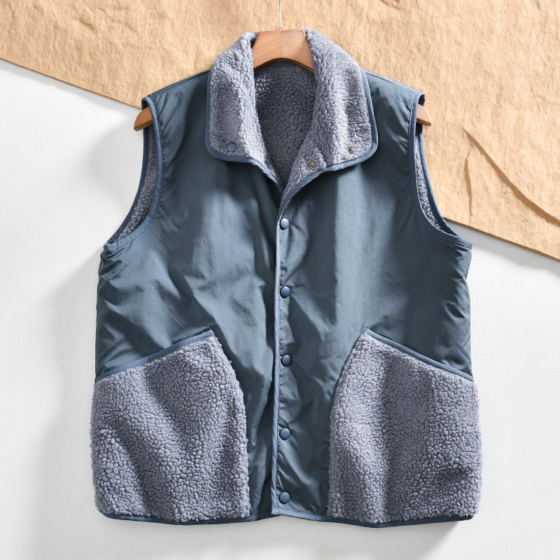 自留款~山系户外！两面穿！秋冬仿羊羔绒纯色百搭保暖翻领马甲男,淘宝优惠券,粉丝福利购,淘宝优惠卷