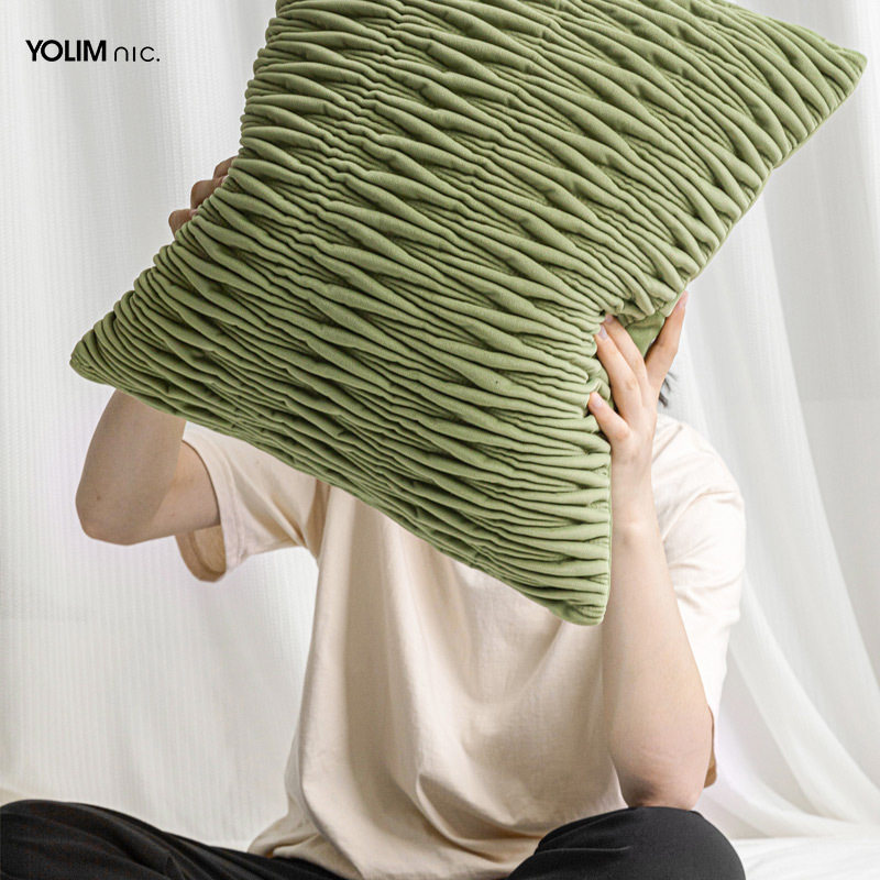 绿色系沙发抱枕组合现代简约北欧ins风立体褶皱肌理系靠套,淘宝优惠券,粉丝福利购,淘宝优惠卷