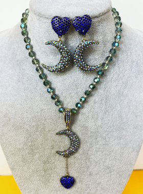 欧美复古海蒂道斯品牌HD打标重工蓝色宝石时尚个性气质女项链