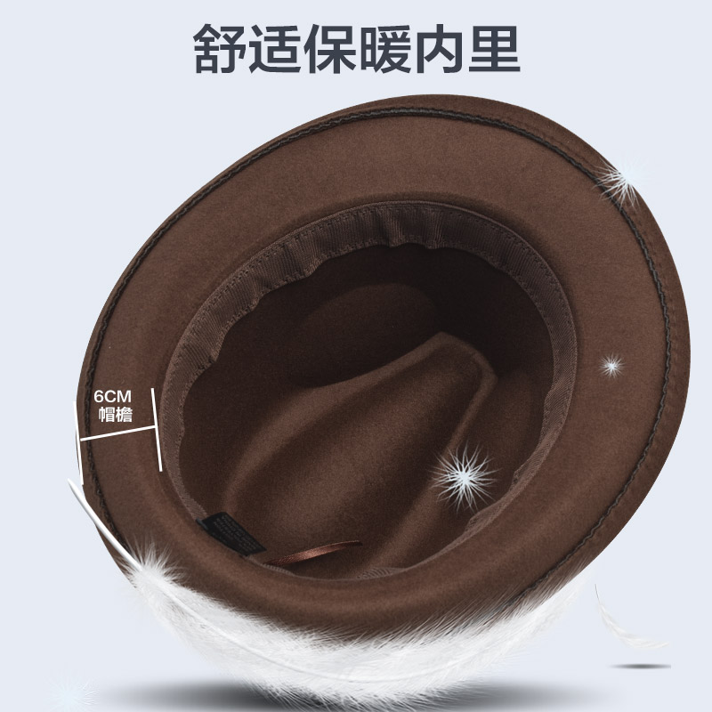 上海滩帽子礼帽男春秋毛呢卷边英伦绅士帽复古秋冬休闲毡帽爵士帽 - 图1