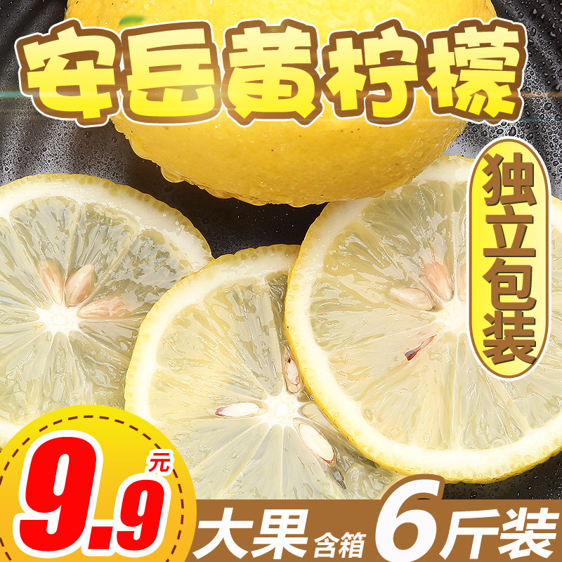 乐知果旗舰店四川安岳黄柠檬大果新鲜水果尤力克柠檬当季含箱6斤包邮皮薄多汁0