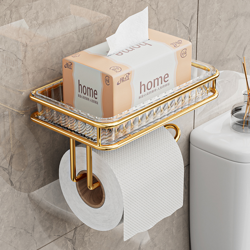 轻奢卫生间纸巾盒置物架免打孔壁挂浴室洗手间墙上香薰抽卷纸托盘