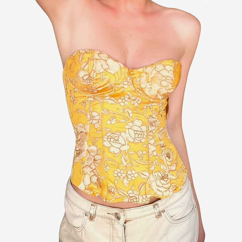 SEEYOULATER 昭和时代植物系印花修身抹胸背心复古vintage上衣夏,淘宝优惠券,粉丝福利购,淘宝优惠卷