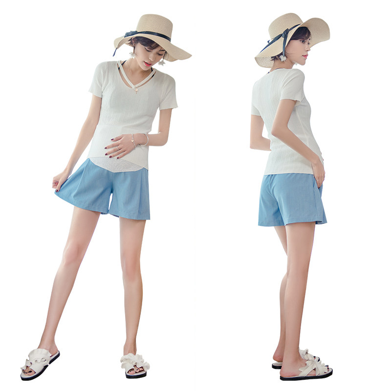 孕妇牛仔短裤五分夏季外穿打底裤 仟淑婷孕妇直筒裤