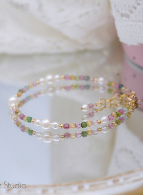 Timee恬觅 慕瑾 天然碧玺淡水珍珠14K美包简约百搭手链礼物送人