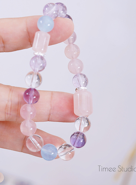 Timee恬觅 迟茉 天然粉水晶紫水晶白水晶海蓝宝弹力绳手串手链