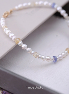 Timee恬觅 象牙塔 天然淡水珍珠黄水晶坦桑石手链简约礼物送人