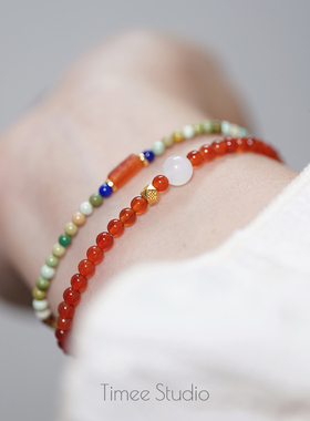 Timee恬觅红玛瑙弹力绳手链手串