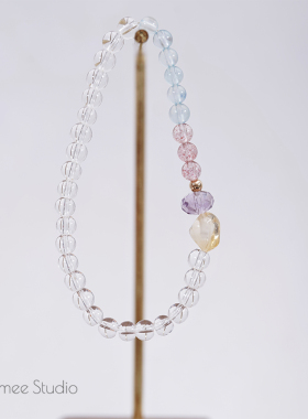 Timee恬觅 知夏 天然白水晶海蓝宝草莓晶紫水晶黄水晶弹力绳手串