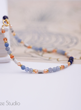 Timee恬觅 岚叙 天然蓝东陵白松蓝纹石金太阳14K美包手链