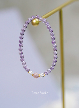 Timee恬觅 采薇 天然巴西紫水晶白水晶草莓晶弹力绳手串手链