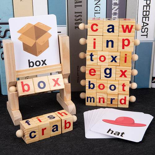 Wooden Reading Blocks Short Vowel Rods Spelling Games记忆架 - 图0