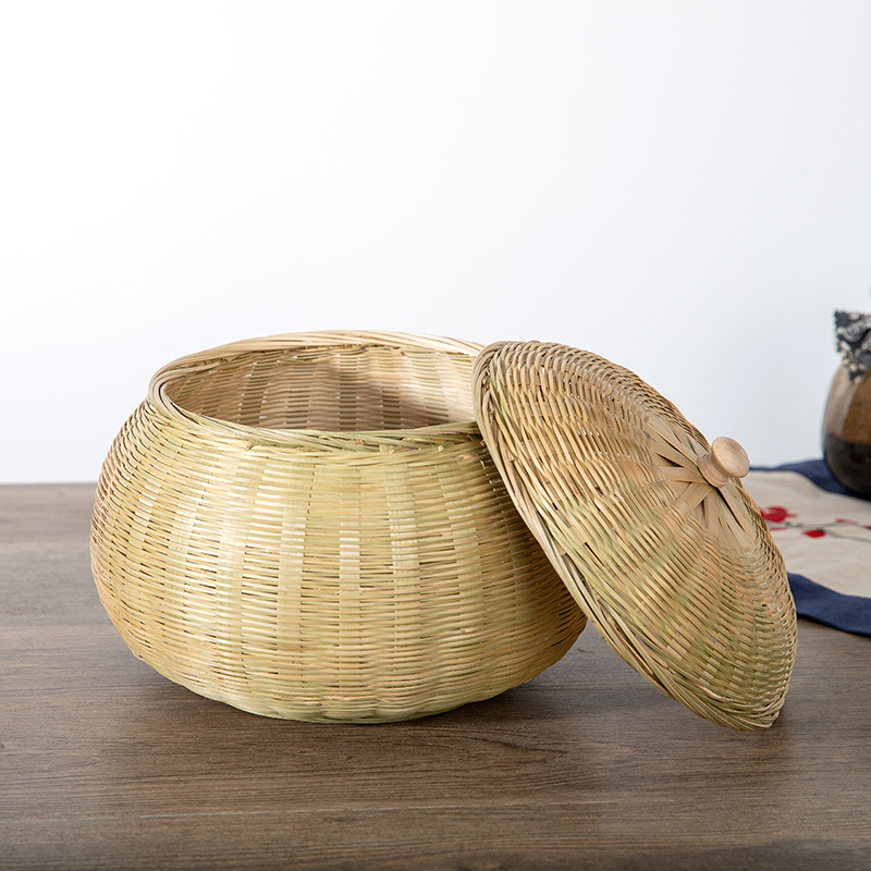 竹编带盖南瓜篮鸡蛋篮水果茶叶筐田园风手工有盖竹制品创意竹筐 - 图1