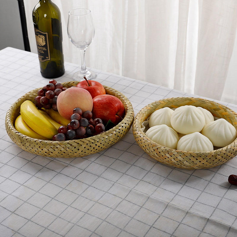 竹编篮馒头筐食品级双层竹果盘编织水果盘家用手工竹制品竹篮竹筐,淘宝优惠券,粉丝福利购,淘宝优惠卷