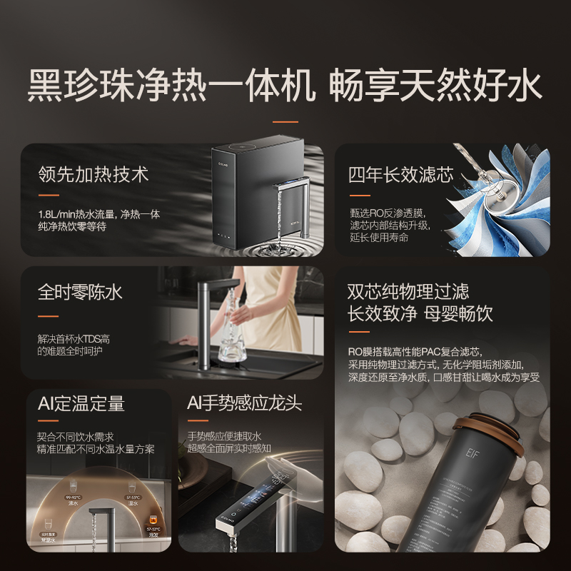 COLMO黑珍珠厨房净水器加热一体饮水机0阻垢剂RO反渗透过滤RC119