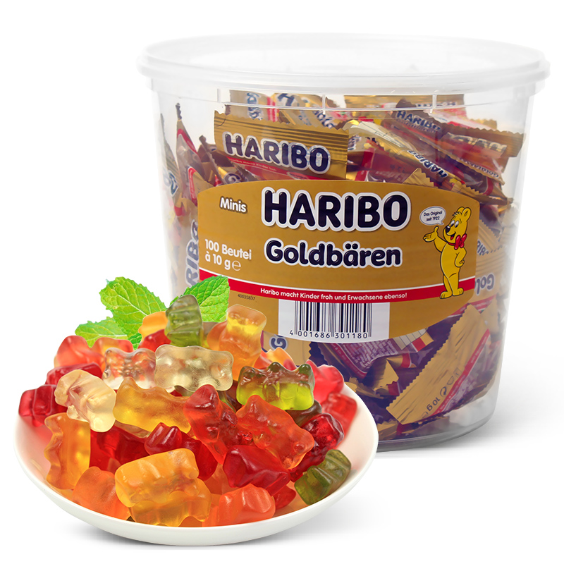 德国进口haribo哈瑞宝金熊软糖100袋桶装小熊qq水果味橡皮糖喜糖 - 图2