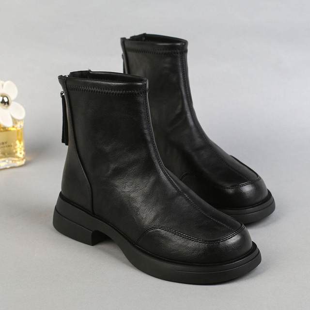 Samachi Martin boots women's 2025 new British style rear zipper soft sole comfortable thin velvet warm fashionable women's boots