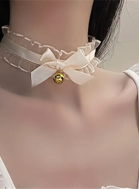 蝴蝶结蕾丝小铃铛项圈女颈带choker脖子配饰锁骨链爆款高级感项链