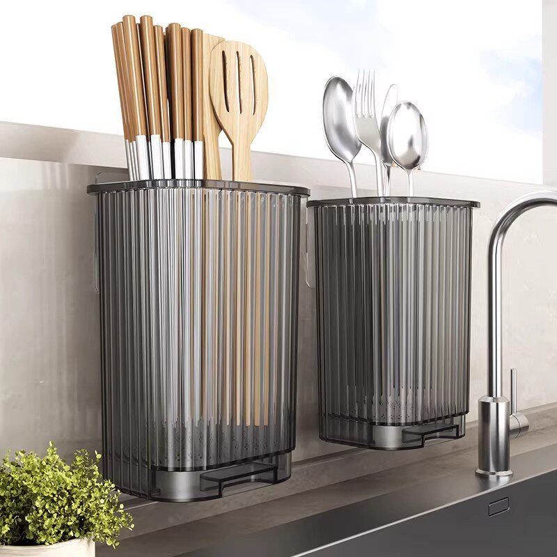 Chopstick rack wall-mounted household chopstick tube kitchen household new drain storage box chopstick basket chopstick cage B371