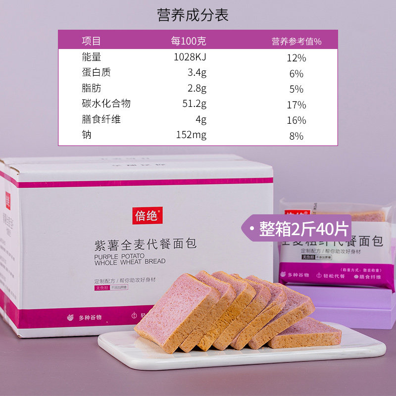 紫薯全麦吐司糖精杂低代餐脂卡面包 旺康食品西式糕点