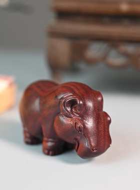 血檀木雕刻河马摆件办公室桌面摆饰室内家居装饰品绿檀木工艺品
