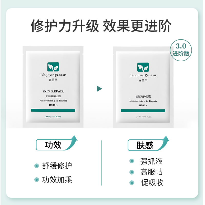 百植萃润颜修护面膜3.0强韧肌肤屏障舒缓补水保湿贴片敏感肌可用