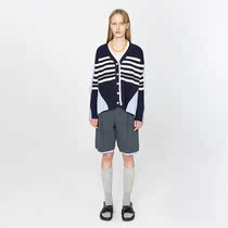 Knit Cardiovert Striped Fake two shirts splicing Thin Jacket Sweater Woman