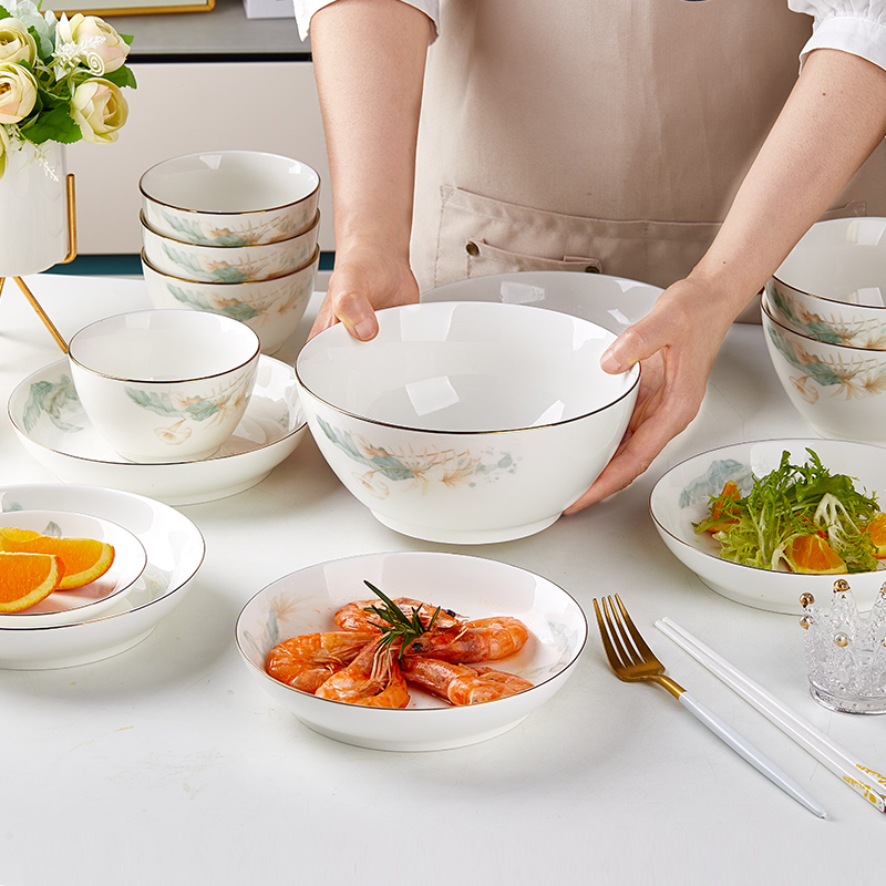 陶瓷碗单个家用碗碟盘子金边餐具新款轻奢面汤饭碗盘微波炉专用碗 - 图3