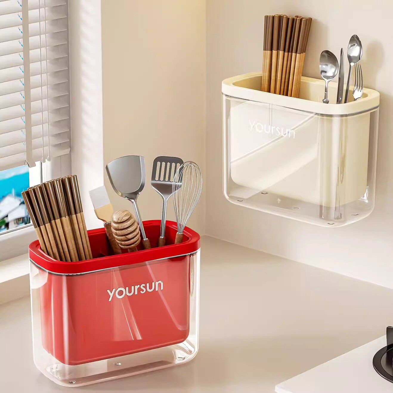 Chopstick tube home kitchen high-end spoon drain storage box wall-mounted cutlery rack chopstick cage basket 2026 new style