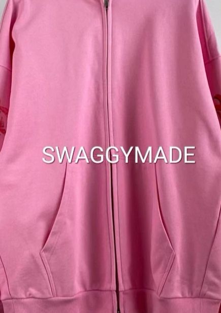 (In stock) 24ss double zipper pink flame sweatshirt